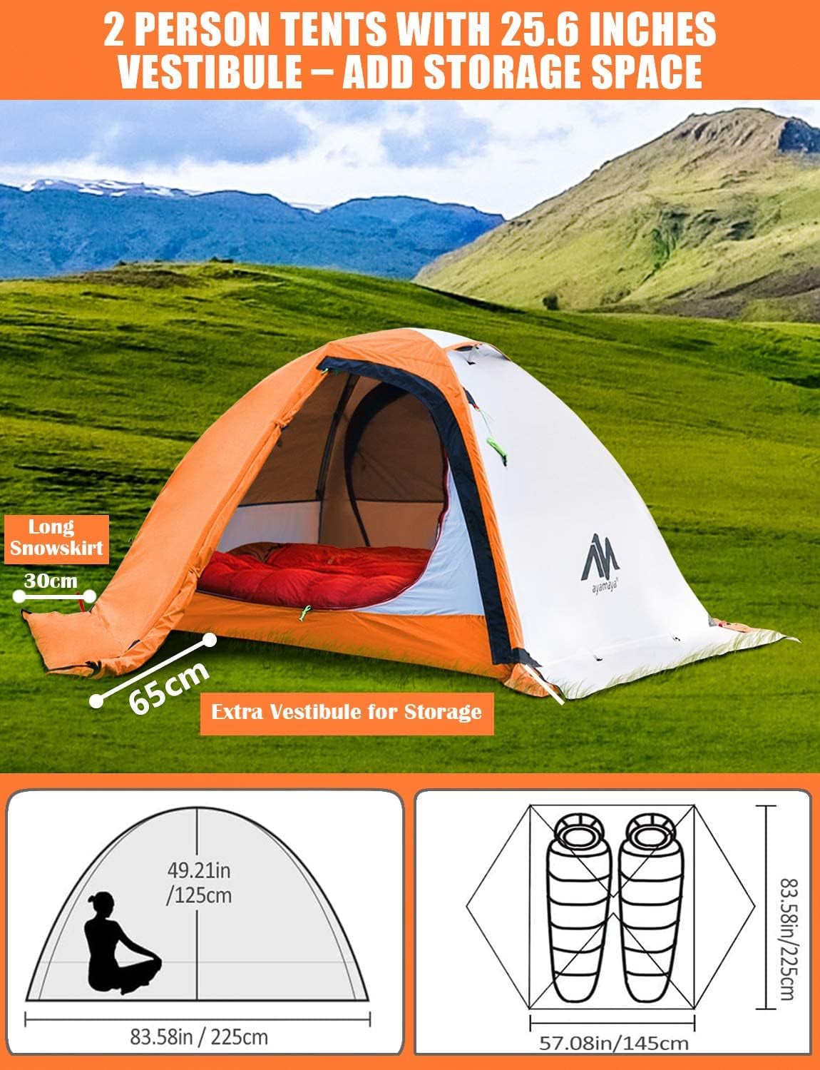 4 Season Backpacking Tent 2 Person Camping Tent Ultralight Waterproof All Weather Double Layer Two Doors Easy Setup 1 2 People Man Tents for Backpacker Outdoor Hiking Survival