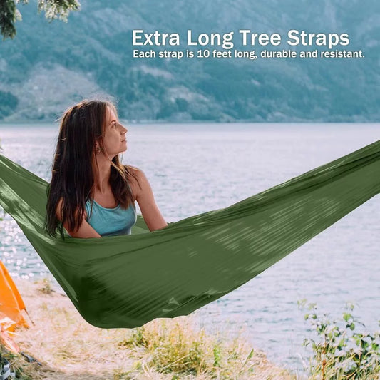 QUANFENG Lightweight Single Camping Hammock - Supports 400 lbs - Perfect for Outdoor Adventures (Green)