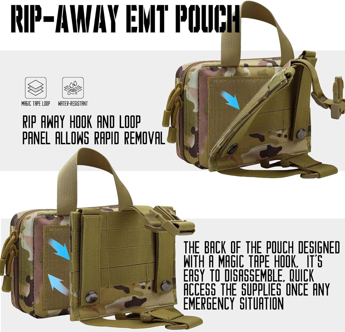 Front view of Fred’s Tactical Rip-Away IFAK Pouch in red – compact and durable first aid bag for emergencies.