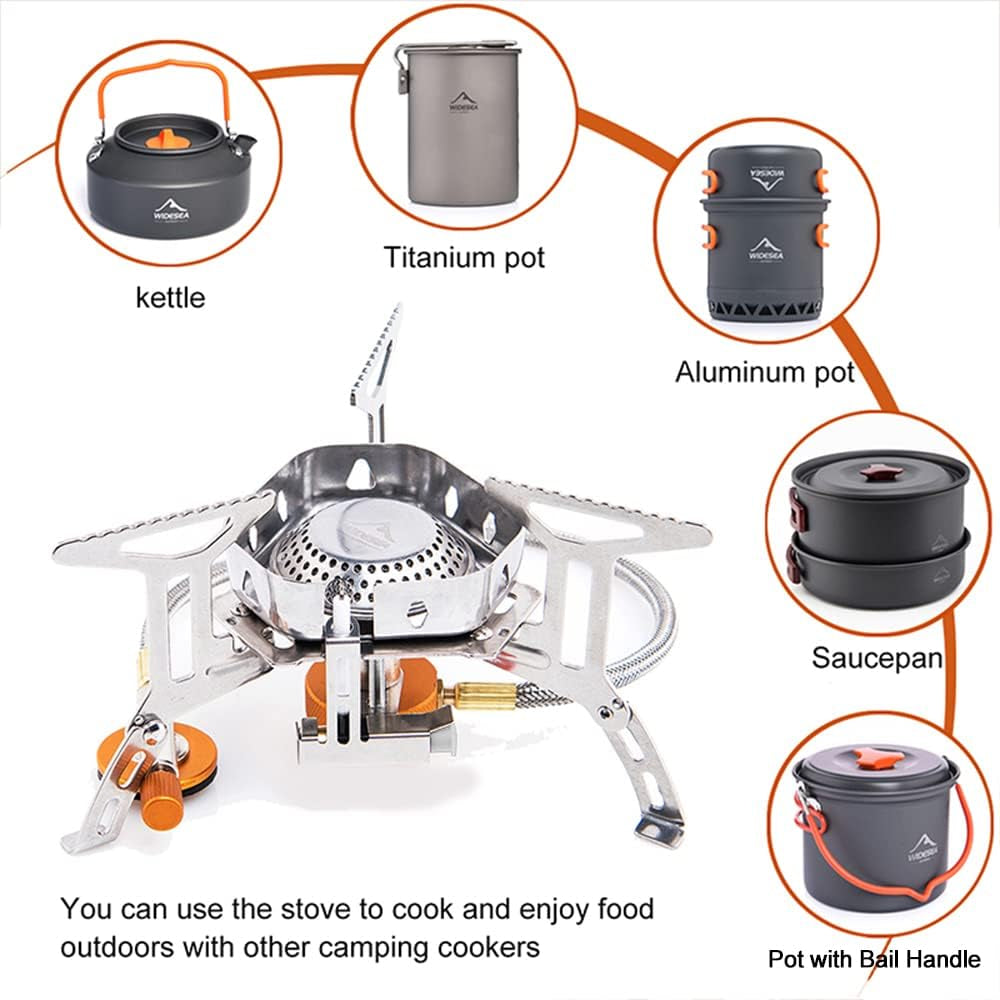 3500W Camp Stove, Windproof Collapsible Camping Gas Stove, Portable Backpacking Stove with Piezo Ignition for Outdoor Backpacking, Hiking and Picnicking