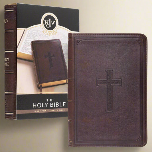 Compact Large Print KJV Holy Bible - Dark Brown Faux Leather, Red Letter Edition with Ribbon Marker