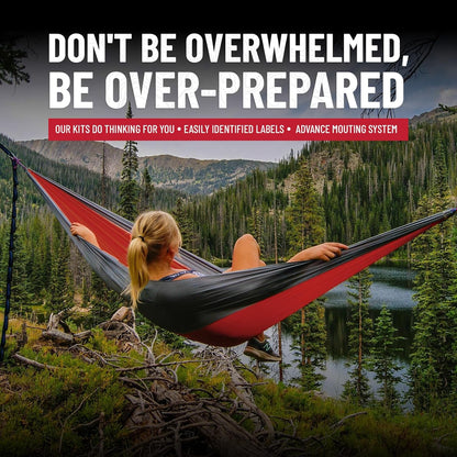 "Survivor's Choice Premium First Aid Kit - military-grade medical supplies in a water-resistant 600D case for emergencies and travel."
