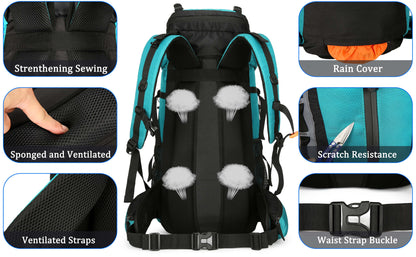 "TrekMate 60L Waterproof Travel Backpack with rain cover - perfect for hiking, camping, and outdoor adventures."

