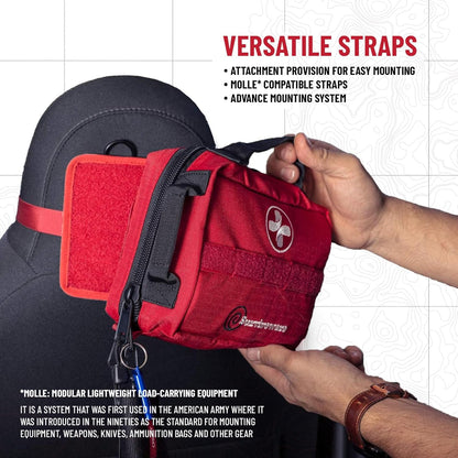 "Survivor's Choice Premium First Aid Kit - military-grade medical supplies in a water-resistant 600D case for emergencies and travel."
