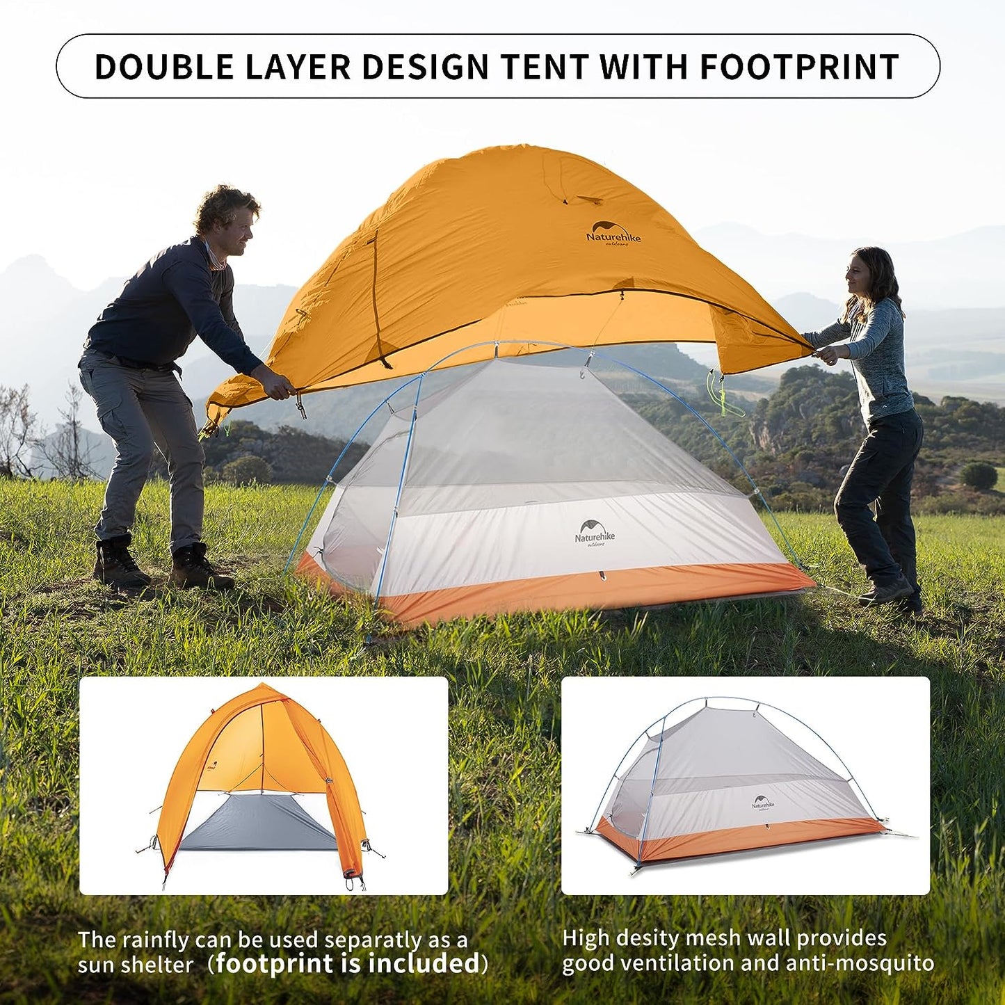 Cloud-Up 1 Person Tent Lightweight Backpacking Tent for One Man, Waterproof Ultralight Single Person Tent, Double Layer One Person Tent for Camping Hiking Backpacking