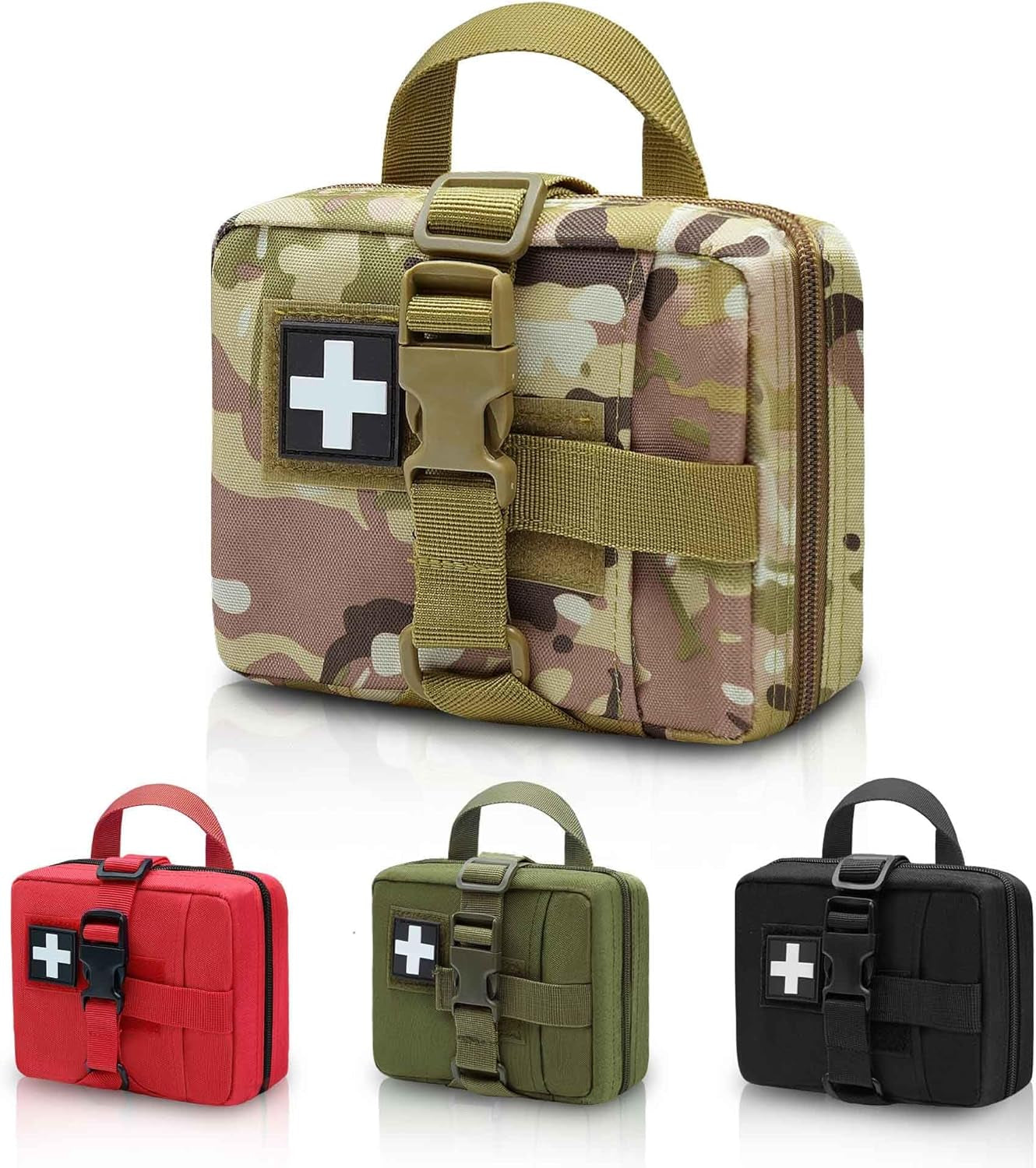 Front view of Fred’s Tactical Rip-Away IFAK Pouch in red – compact and durable first aid bag for emergencies.