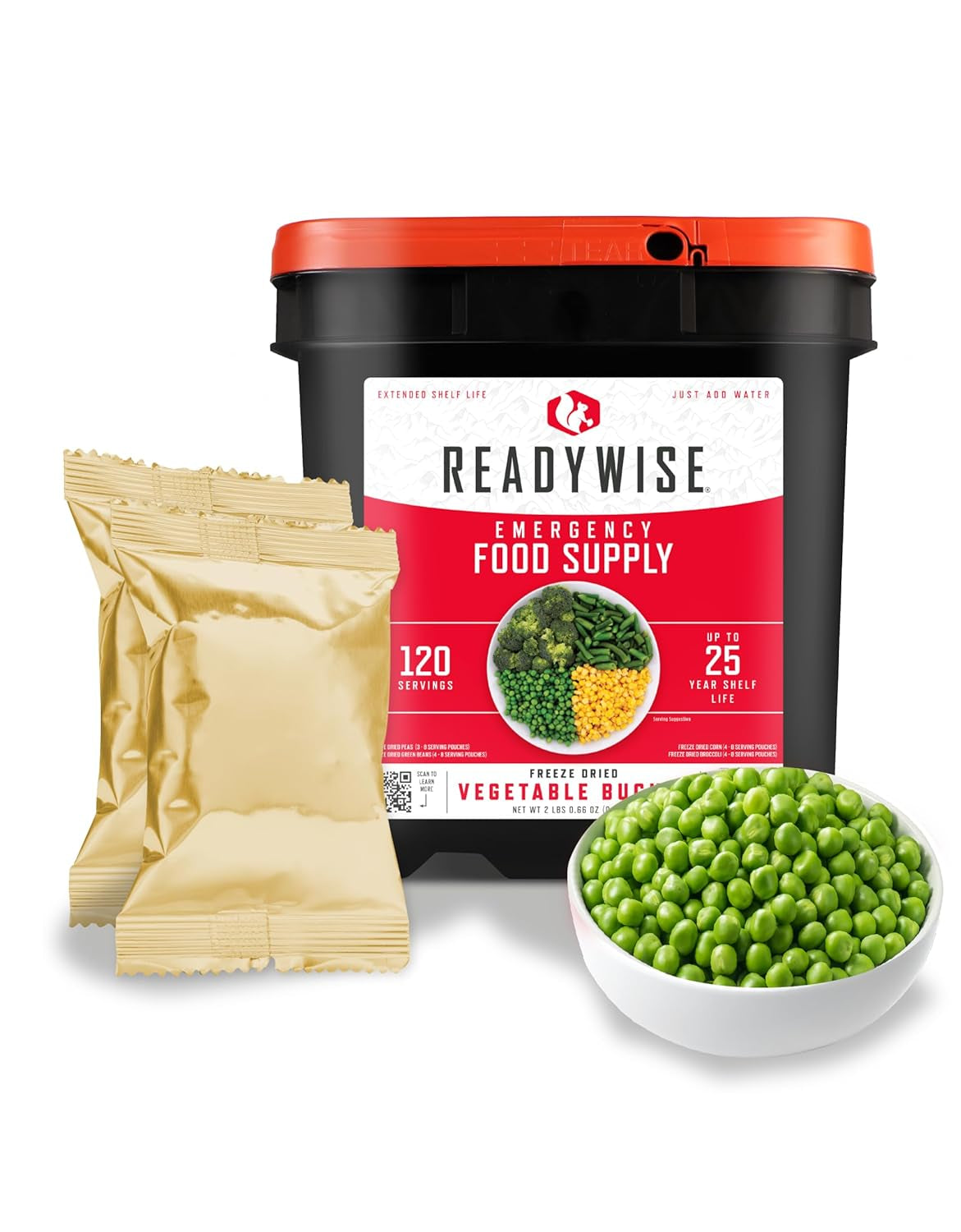 READYWISE - Entrée Grab & Go Bucket, 60 Servings, Emergency, MRE Supply, Premade, Freeze Dried Survival Food for Hiking, Adventure & Camping Essentials, Individually Packaged, 25 Year Shelf Life