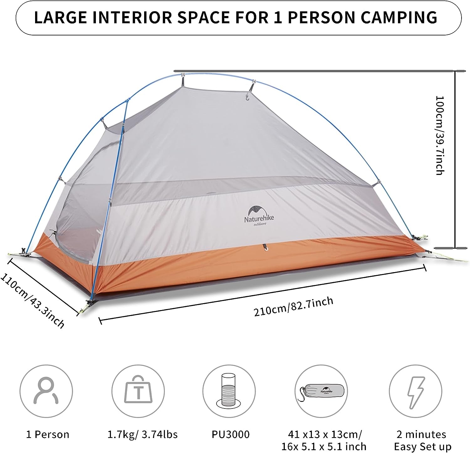 Cloud-Up 1 Person Tent Lightweight Backpacking Tent for One Man, Waterproof Ultralight Single Person Tent, Double Layer One Person Tent for Camping Hiking Backpacking