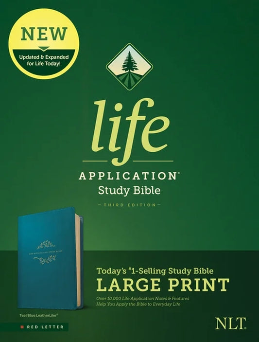 NLT Life Application Study Bible, Large Print Edition - Beautiful Teal Blue Leatherlike Cover
