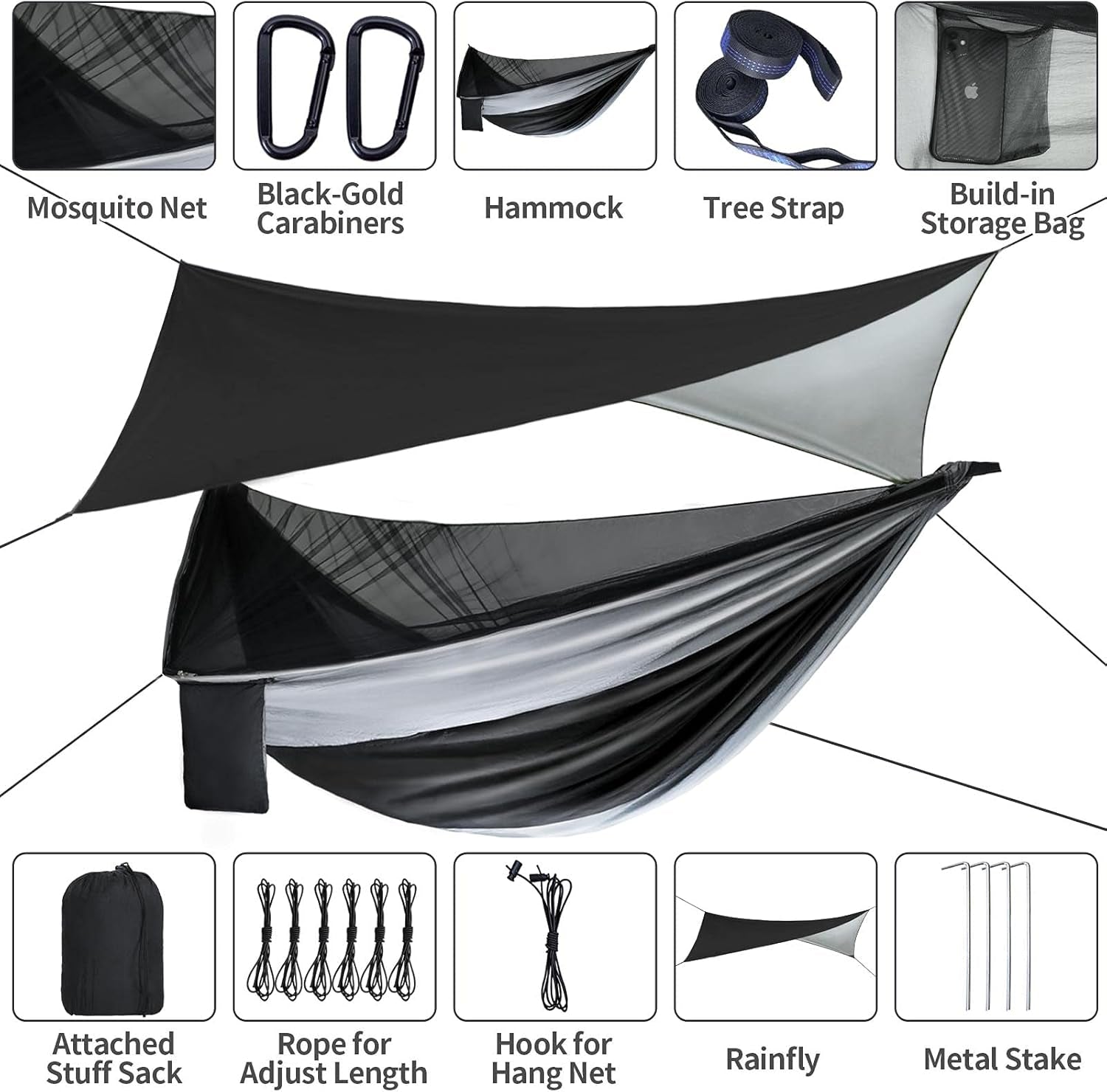 Ultimate Camping Hammock with Mosquito Net & Rain Fly – Portable Single/Double Nylon Parachute Hammock for Adventure & Relaxation, Complete with Heavy-Duty Tree Straps