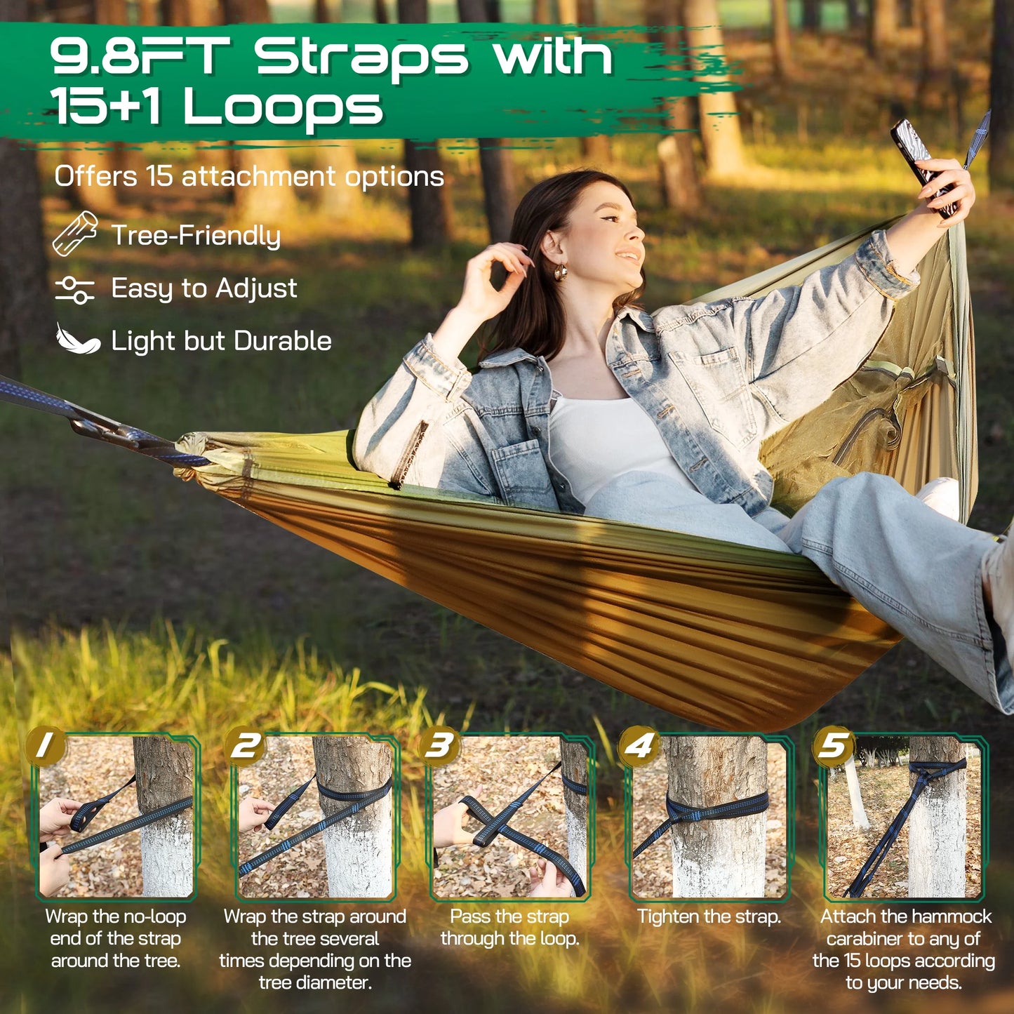 3-in-1 Portable Camping Hammock Tent - 550Lbs Capacity, Compact Design (15.7 x 9 inches) - Black
