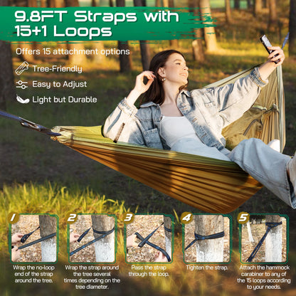 3-in-1 Portable Camping Hammock Tent - 550Lbs Capacity, Compact Design (15.7 x 9 inches) - Black