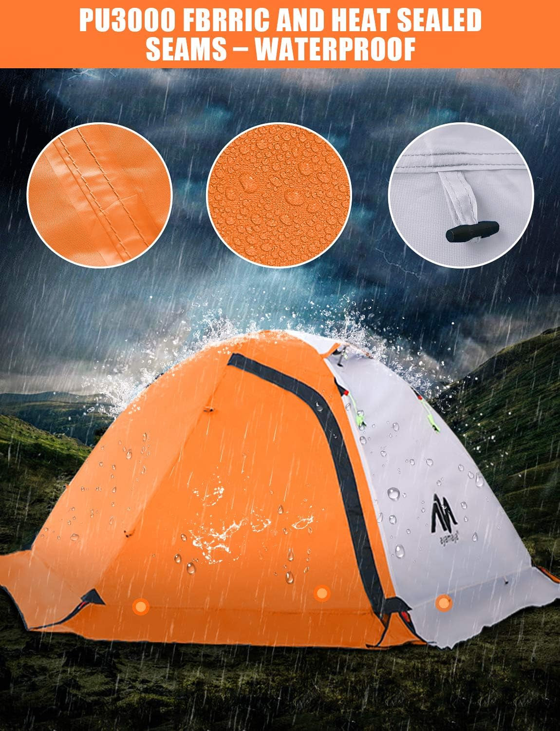 4 Season Backpacking Tent 2 Person Camping Tent Ultralight Waterproof All Weather Double Layer Two Doors Easy Setup 1 2 People Man Tents for Backpacker Outdoor Hiking Survival