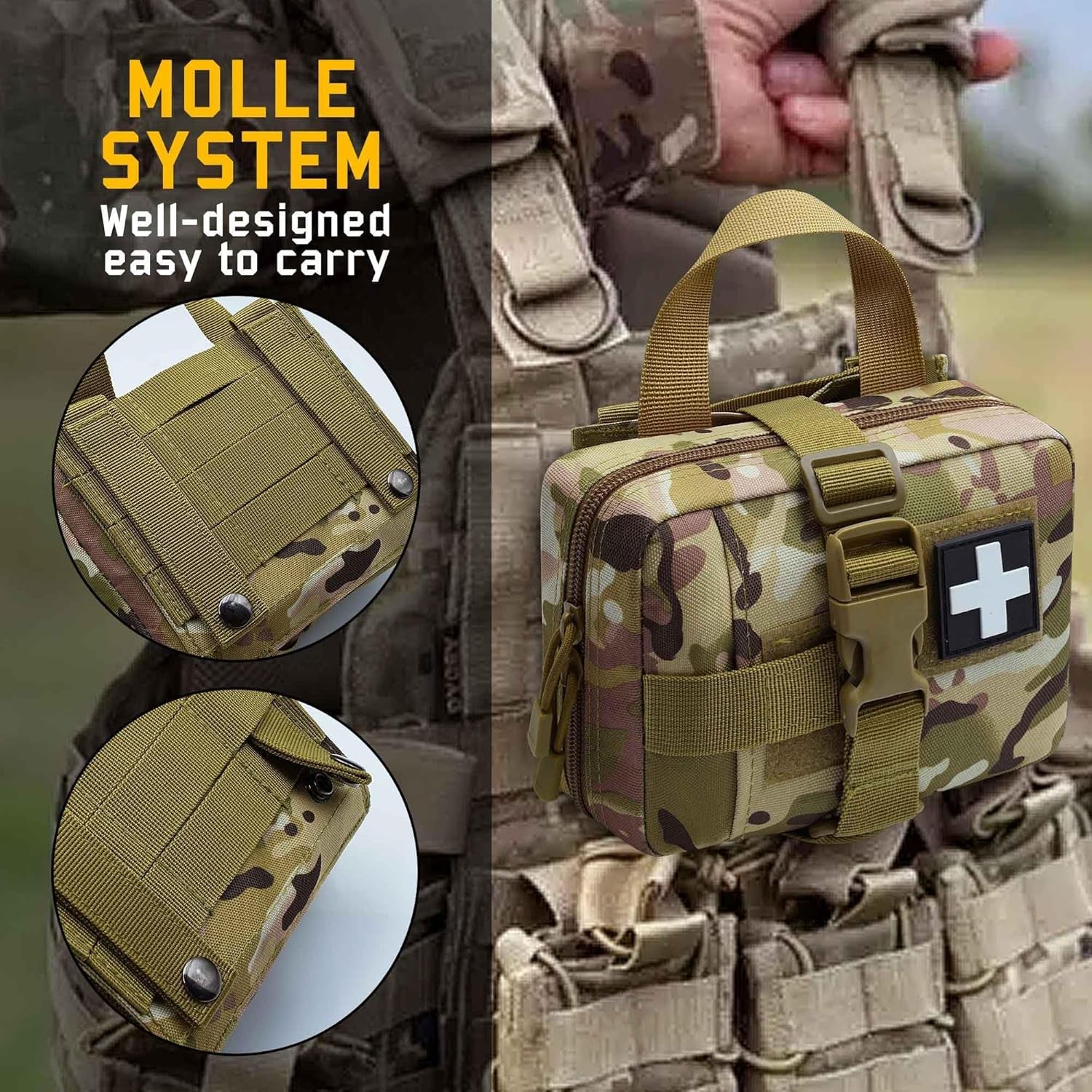 Front view of Fred’s Tactical Rip-Away IFAK Pouch in red – compact and durable first aid bag for emergencies.