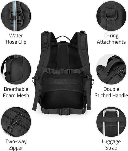 40L Waterproof Outdoor Camping Backpack – Versatile Hiking Day Pack with Bottle Holder for Men and Women, Perfect for Travel and Everyday Use, Black
