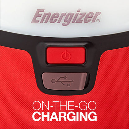 Image of the 1200 Lumens Red LED USB Lantern featuring durable construction, USB charging, and bright 360° illumination, ideal for camping, emergencies, and outdoor use, displayed on a clean white background.
