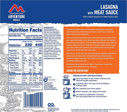 Lasagna with Meat Sauce - 6 Pouches of Delicious Freeze-Dried Backpacking & Emergency Food