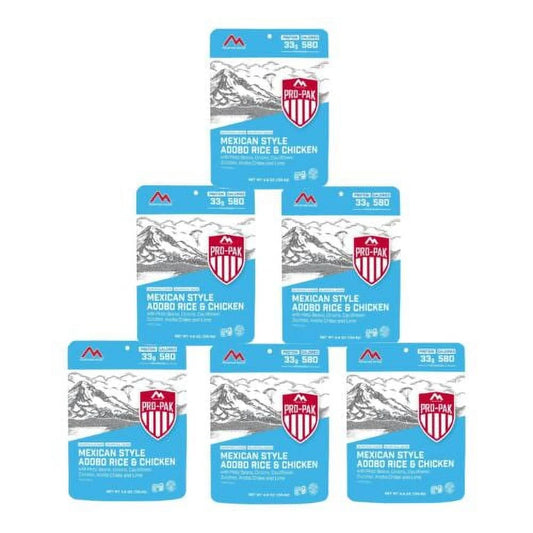 Mexican Style Adobo Rice & Chicken - Ultimate Pro-Pak® Emergency Survival Food for Camping, Hiking & Backpacking - 6 Convenient Pouches