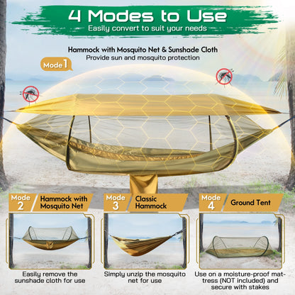 3-in-1 Portable Camping Hammock Tent - 550Lbs Capacity, Compact Design (15.7 x 9 inches) - Black