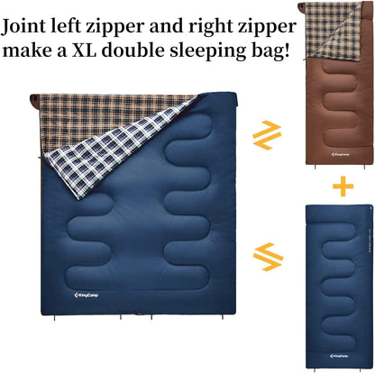 XL Flannel Sleeping Bag - Lightweight, Waterproof, 4-Season Comfort for Cold Weather Camping & Backpacking - Zip Together Design - Ideal for Big & Tall Adults - Navy