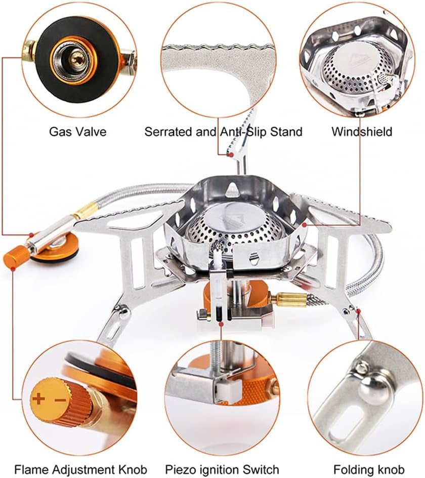 3500W Camp Stove, Windproof Collapsible Camping Gas Stove, Portable Backpacking Stove with Piezo Ignition for Outdoor Backpacking, Hiking and Picnicking