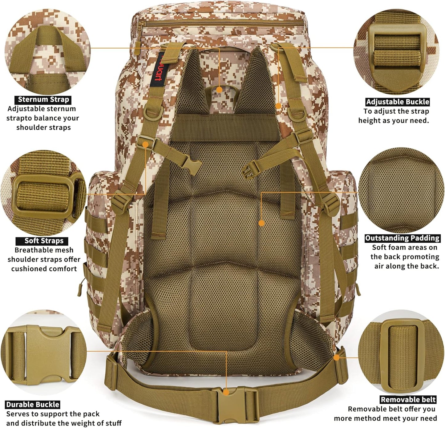 Extra Large Camping Backpack for Men, Military Molle Hiking 2 Daypack 60L70L85L Waterproof Backpacking Rucksack