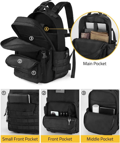 40L Waterproof Outdoor Camping Backpack – Versatile Hiking Day Pack with Bottle Holder for Men and Women, Perfect for Travel and Everyday Use, Black