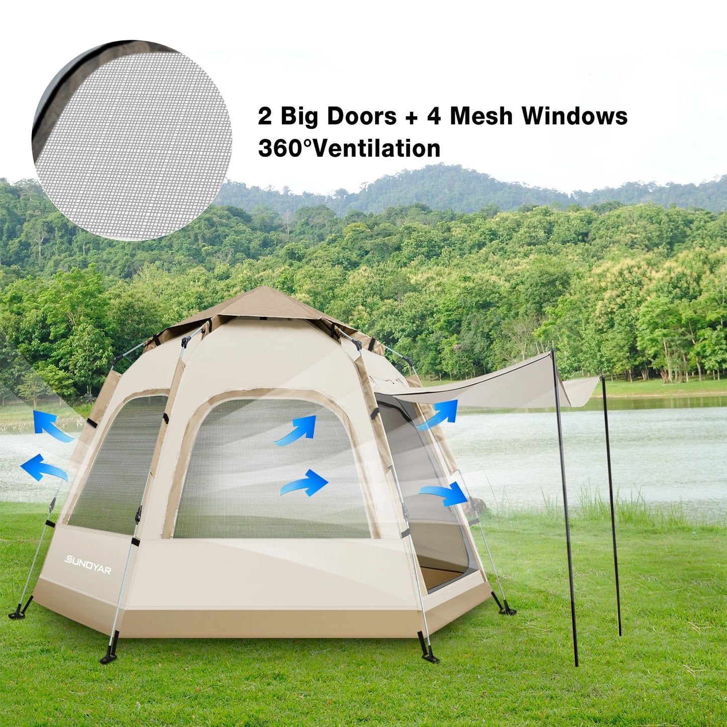 6-8 Person Tent with Removable Rain Fly and Carrying Bag, Water-Resistant, Easy Setup for Camping/Family Outdoor/Hiking/Backpacking/Beach