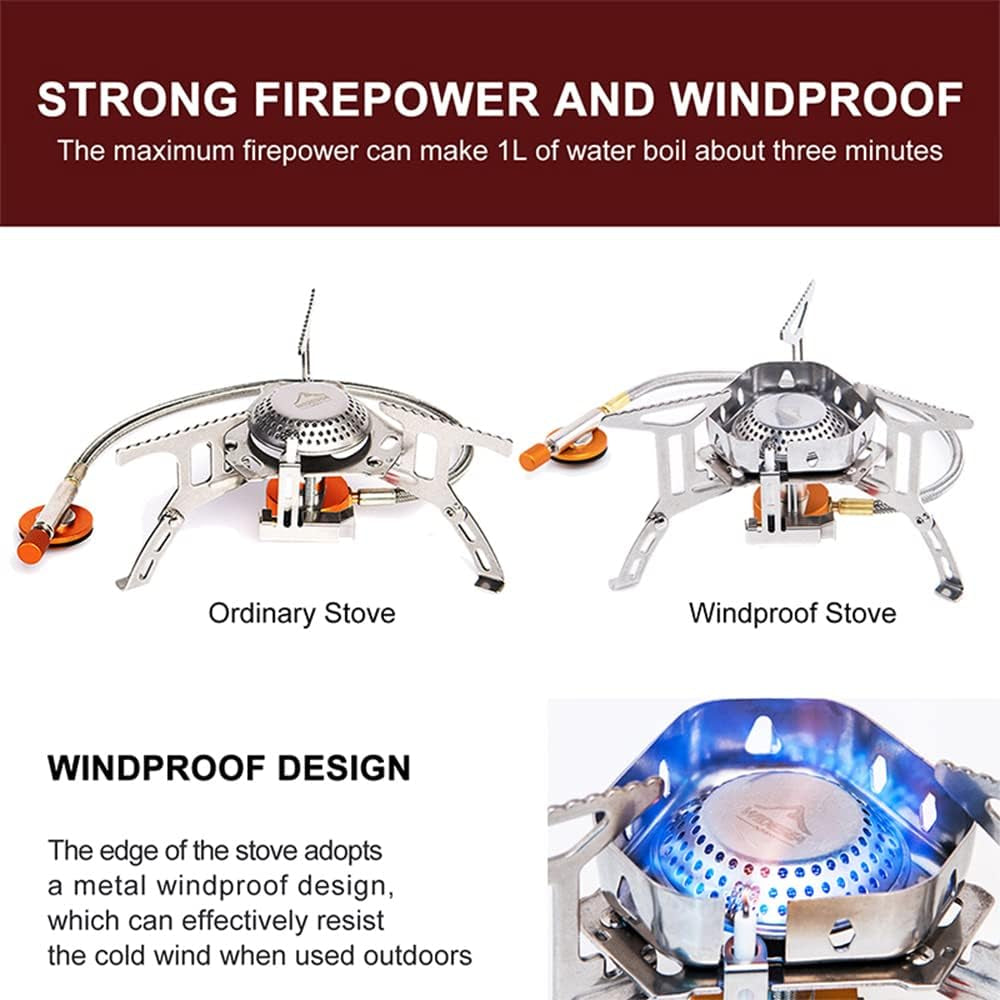 3500W Camp Stove, Windproof Collapsible Camping Gas Stove, Portable Backpacking Stove with Piezo Ignition for Outdoor Backpacking, Hiking and Picnicking