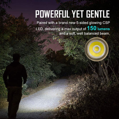 Compact OLIGHT I1R 2 EOS 150 Lumens Rechargeable Keychain Flashlight - Perfect for Camping, Hiking, Dog Walking & More (Desert Tan)
