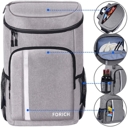 FORICH Lightweight Waterproof Backpack Cooler - Insulated, Leakproof Soft Cooler for Work, Beach, Picnics, Camping & Hiking - Holds 30 Cans