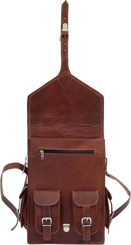 Shy Shy Premium 18-Inch Brown Leather Laptop Backpack - Stylish 2-in-1 Handmade Sling Rucksack for Men & Women