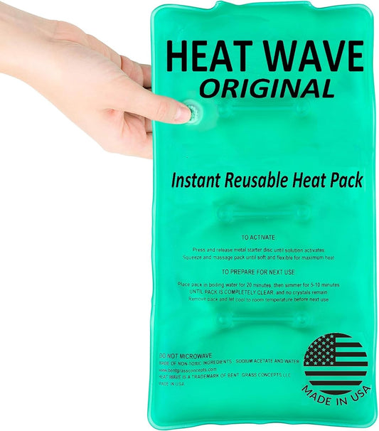 Instant Heat Packs Medium (5X9”), Medical Grade Reusable Hot Pack for Muscle Aches, Back, Arm, Shoulder, Hand Pain Relief, Click Heat Hot to Go Heating Pad Liquid Pak Therapy - Made in USA