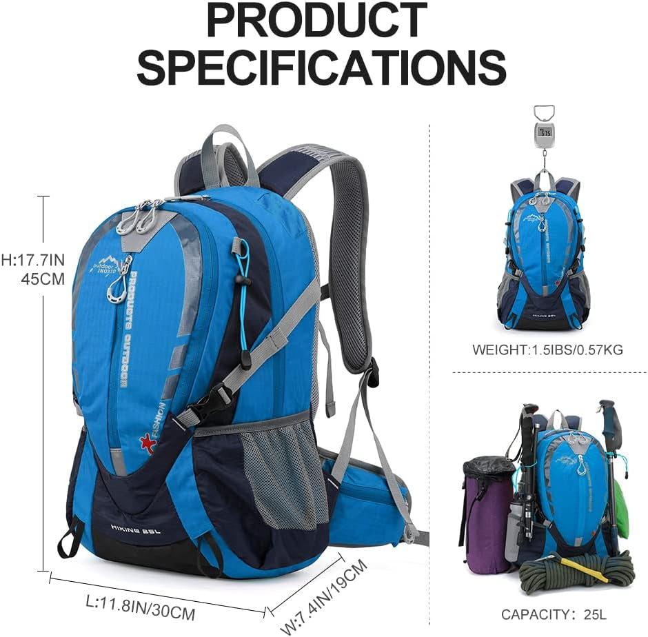 "NOXTO 25L Hydration Daypack with 2L water bladder and rain cover - perfect for hiking, cycling, and camping."
