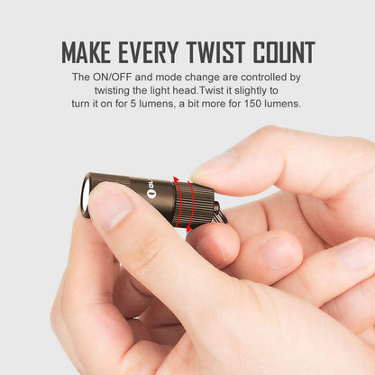 Compact OLIGHT I1R 2 EOS 150 Lumens Rechargeable Keychain Flashlight - Perfect for Camping, Hiking, Dog Walking & More (Desert Tan)