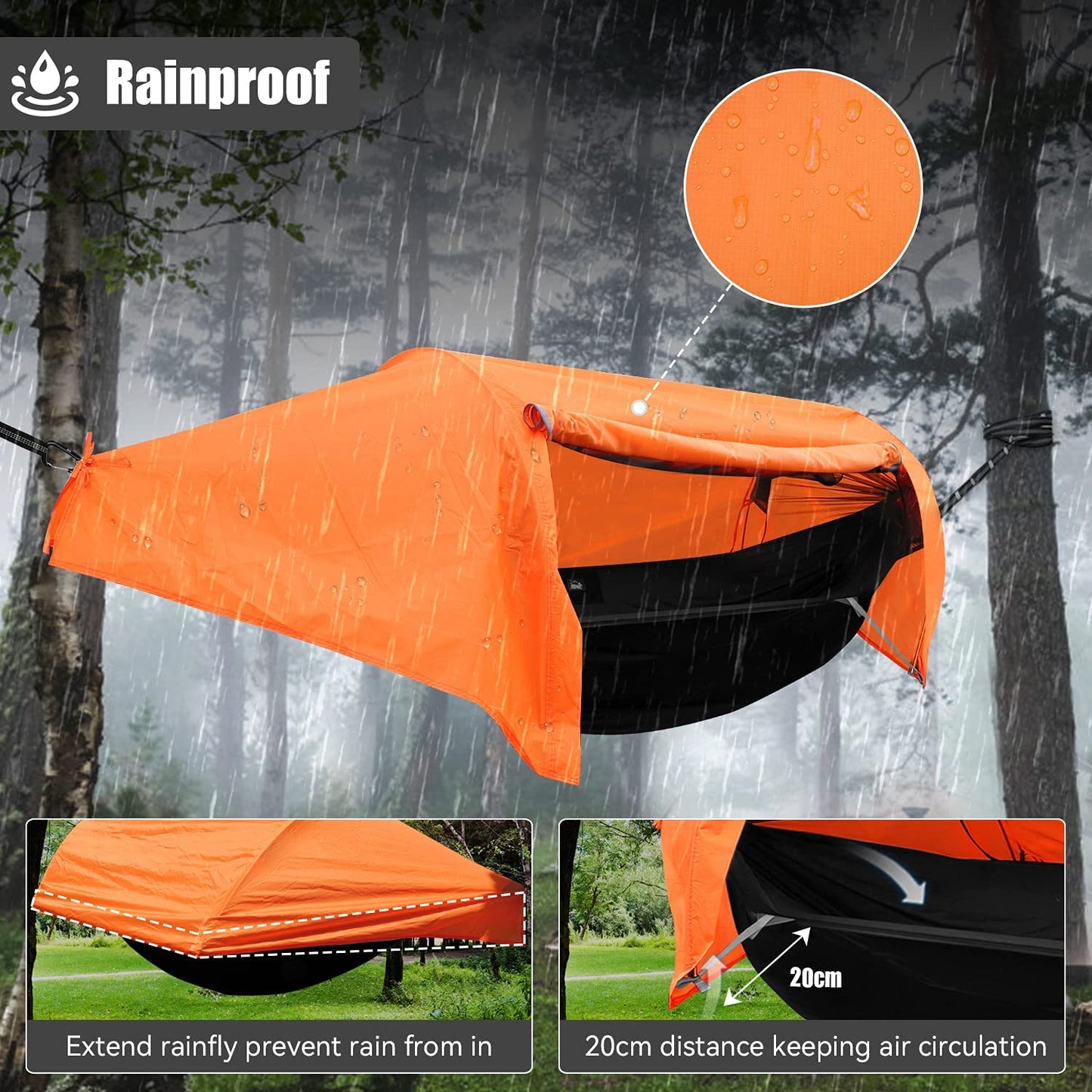 Camping Hammock with Mosquito Net and Rainfly Cover,Camping Hammock,Lightweight Portable Hammock,Waterproof Camping Hammock for Outdoor Backpacking Hiking Travel