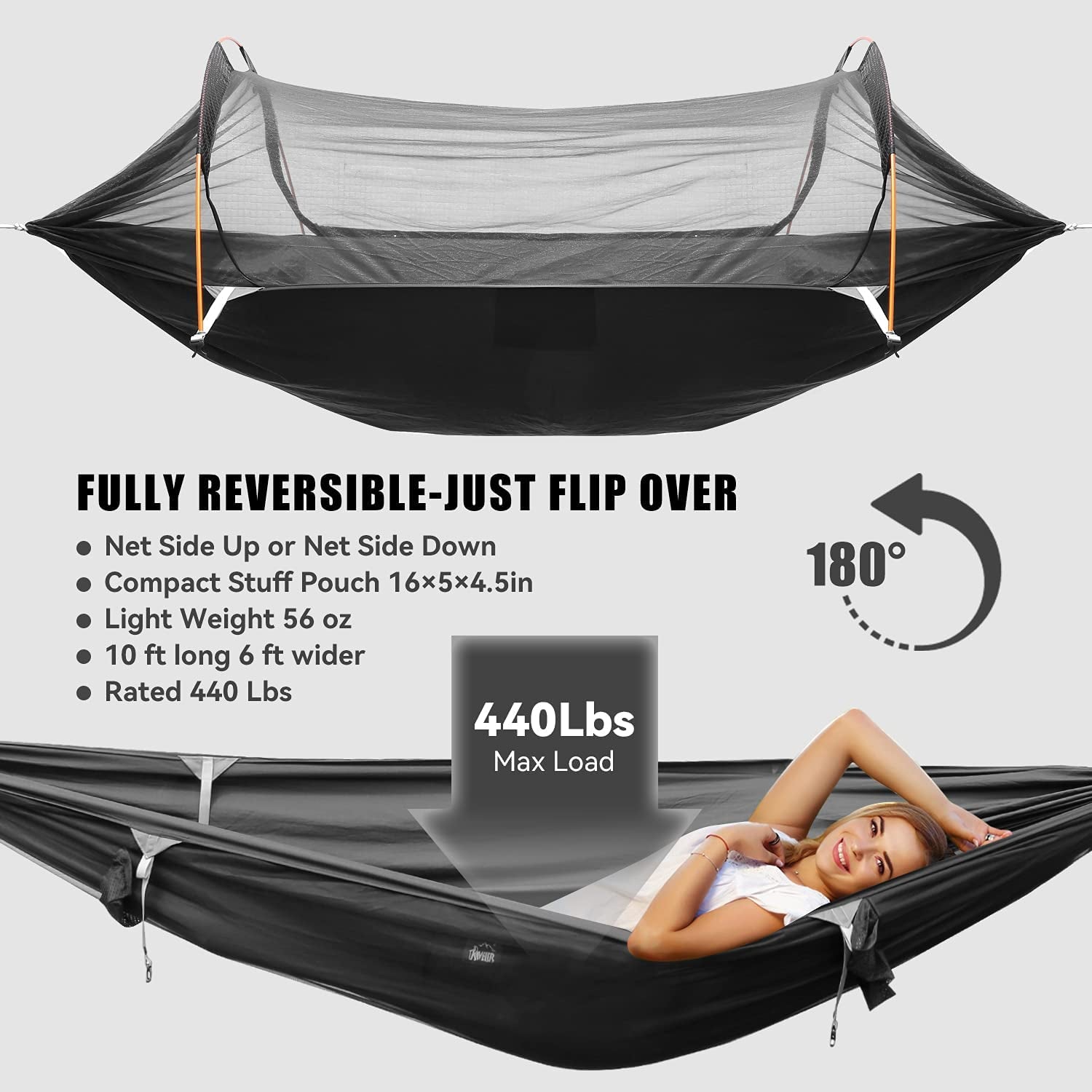 Camping Hammock with Mosquito Net and Rainfly Cover,Camping Hammock,Lightweight Portable Hammock,Waterproof Camping Hammock for Outdoor Backpacking Hiking Travel