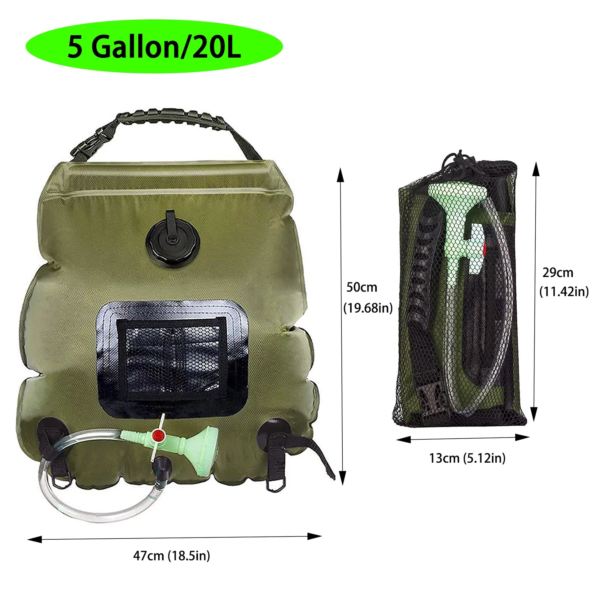 Camping Shower, 5 Gallon/20L Portable Solar Heating Shower Bag for Outdoor Beach Swimming Traveling Hiking, Green