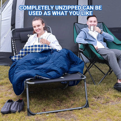 XL Flannel Sleeping Bag - Lightweight, Waterproof, 4-Season Comfort for Cold Weather Camping & Backpacking - Zip Together Design - Ideal for Big & Tall Adults - Navy