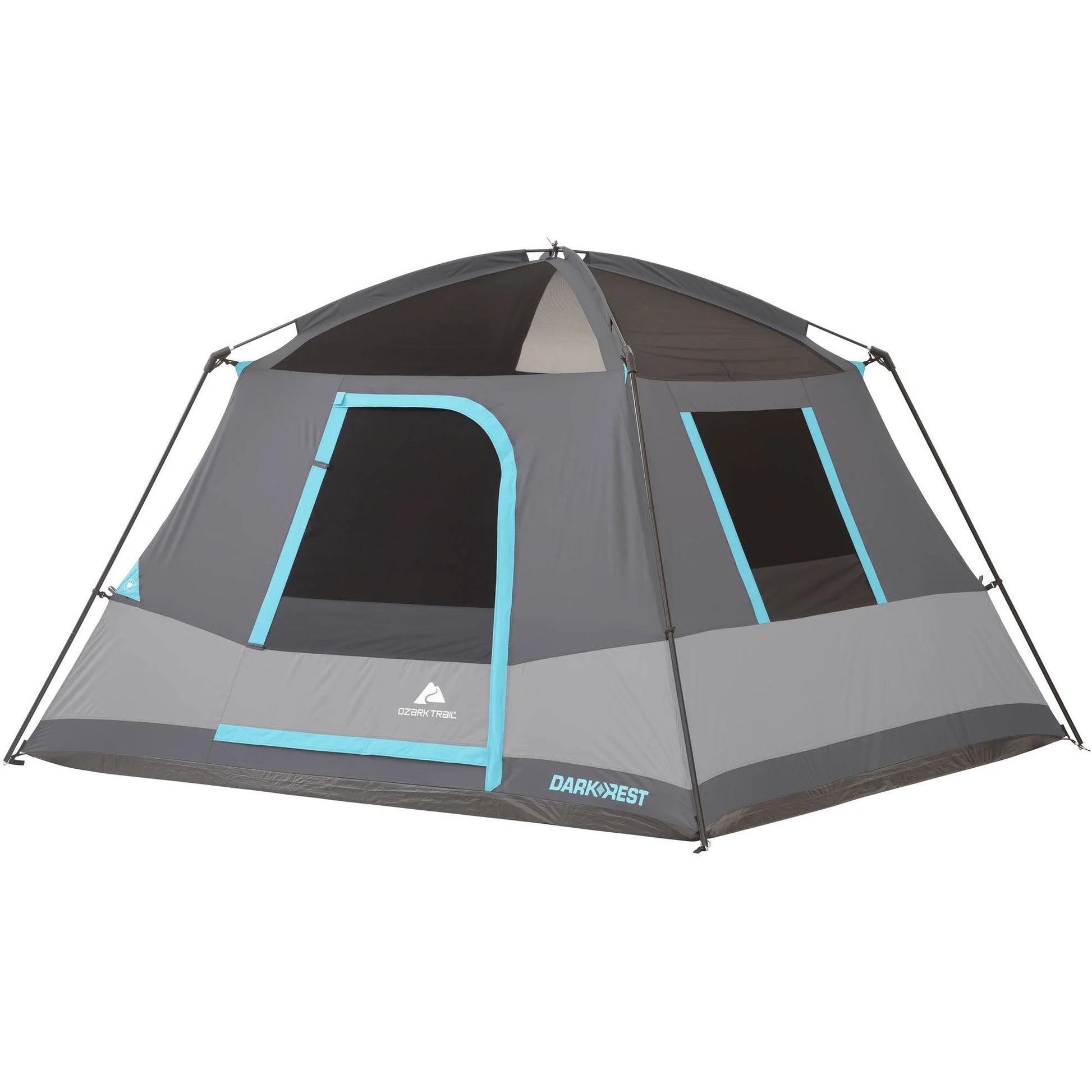 "6-Person Cabin Tent with Skylight set up at a campsite, showcasing its spacious interior and sun-blocking technology."
