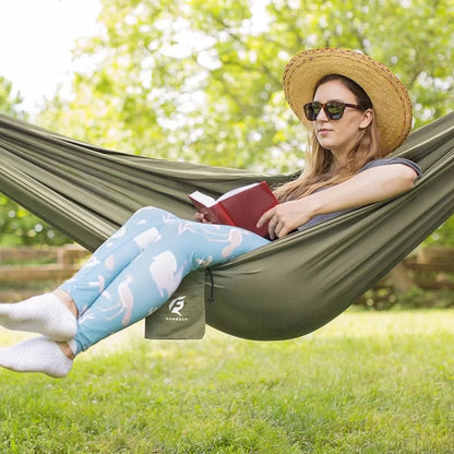 QUANFENG Lightweight Single Camping Hammock - Supports 400 lbs - Perfect for Outdoor Adventures (Green)