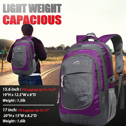 Proetrade Purple A Backpack - Stylish & Durable Bookbag for College, Travel & Hiking, Fits 15.6" Laptop, Multi-Compartment Design with Night Light & Reflective Details, Perfect Gift for Men & Women!