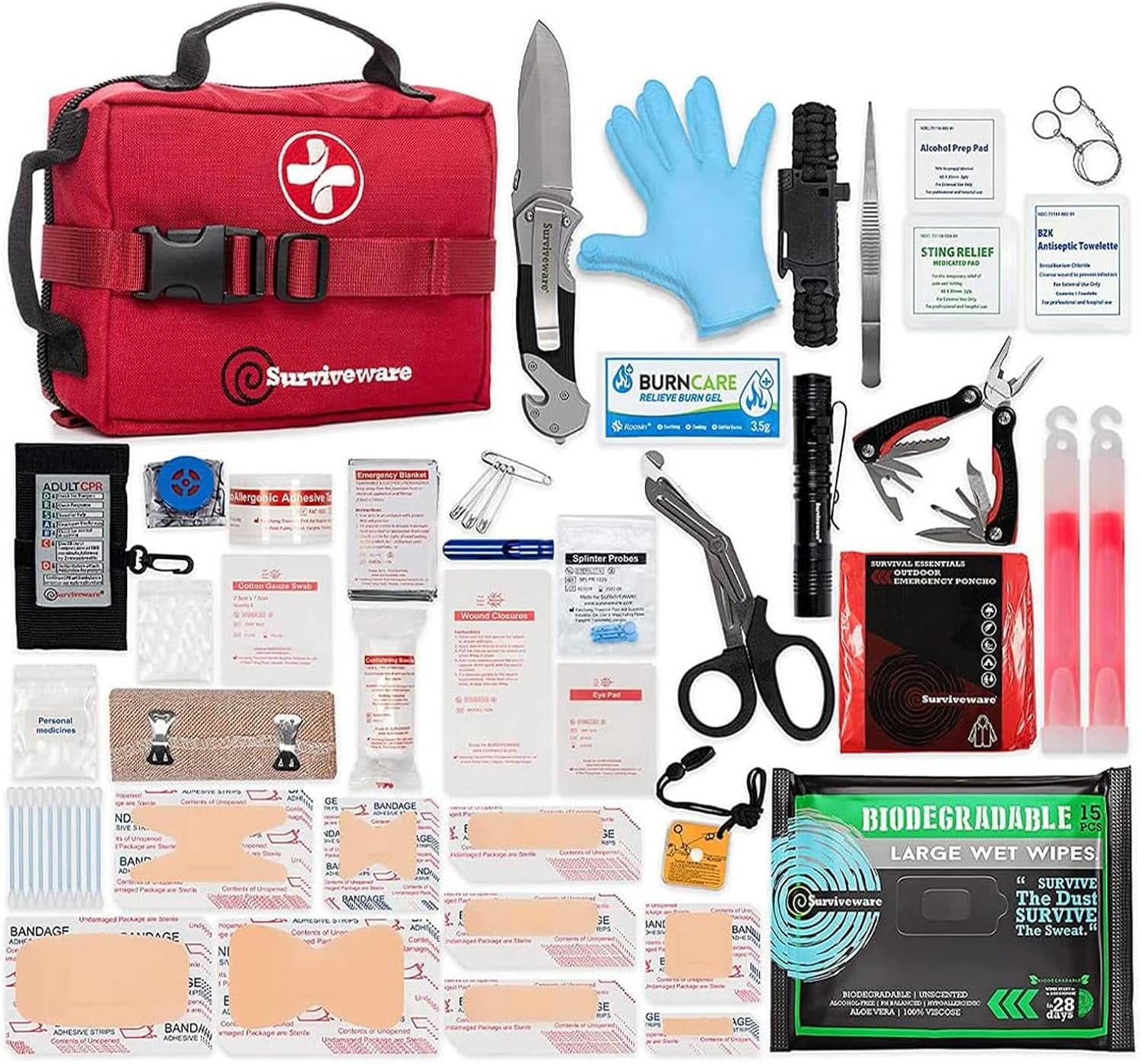 "Survivor's Choice Premium First Aid Kit - military-grade medical supplies in a water-resistant 600D case for emergencies and travel."
