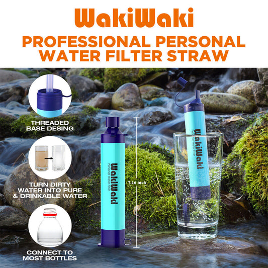 "Survival water filter straw with case - emergency and camping water purifier with 4-stage filtration system."
