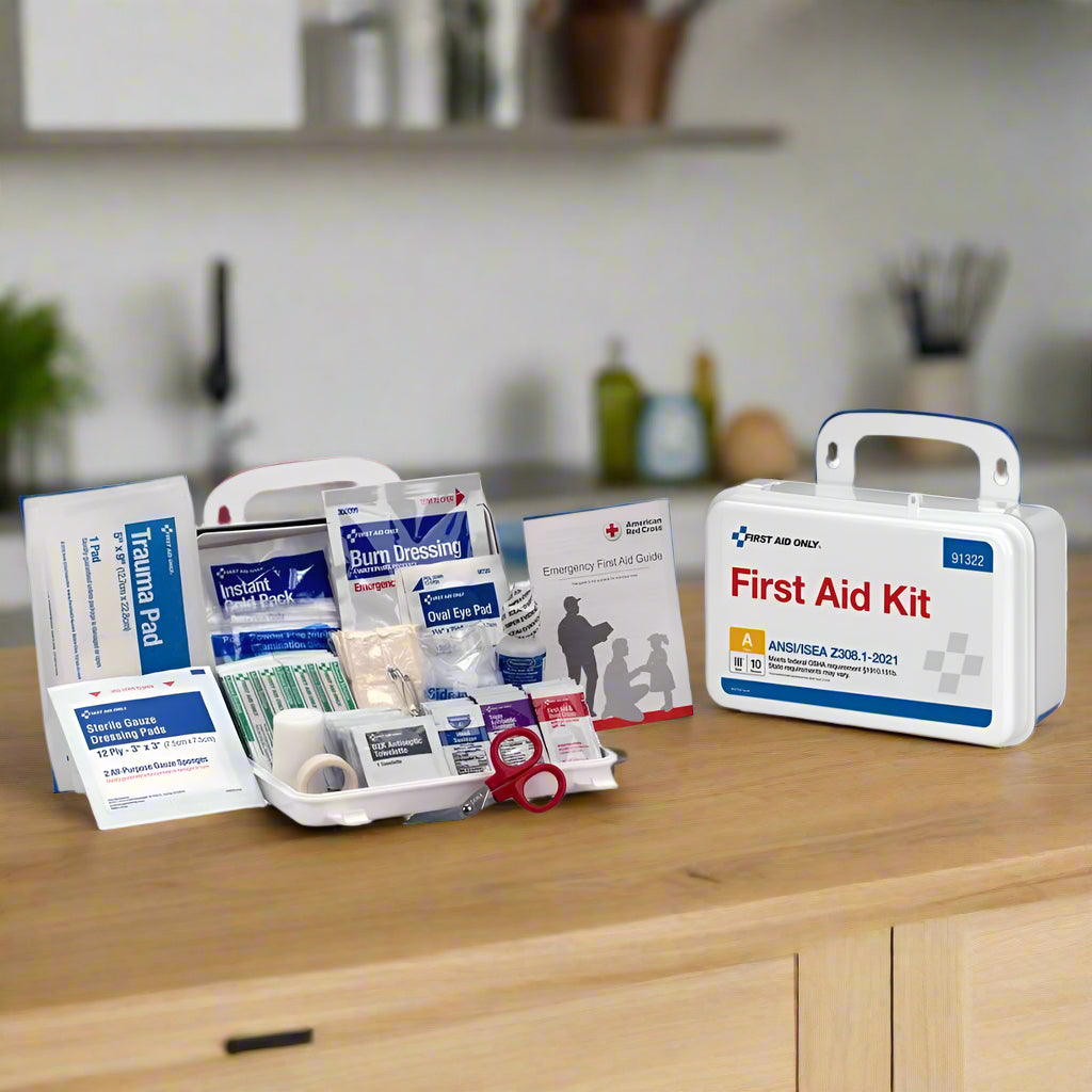1. OSHA-Compliant Compact First Aid Kit for Emergency Preparedness - Portable Design  
2. 10-Person Emergency Medical Kit for Workplace, Home, and Outdoor Safety  
3. Durable Type III Case for First Aid Supplies - Lightweight and Organized  
