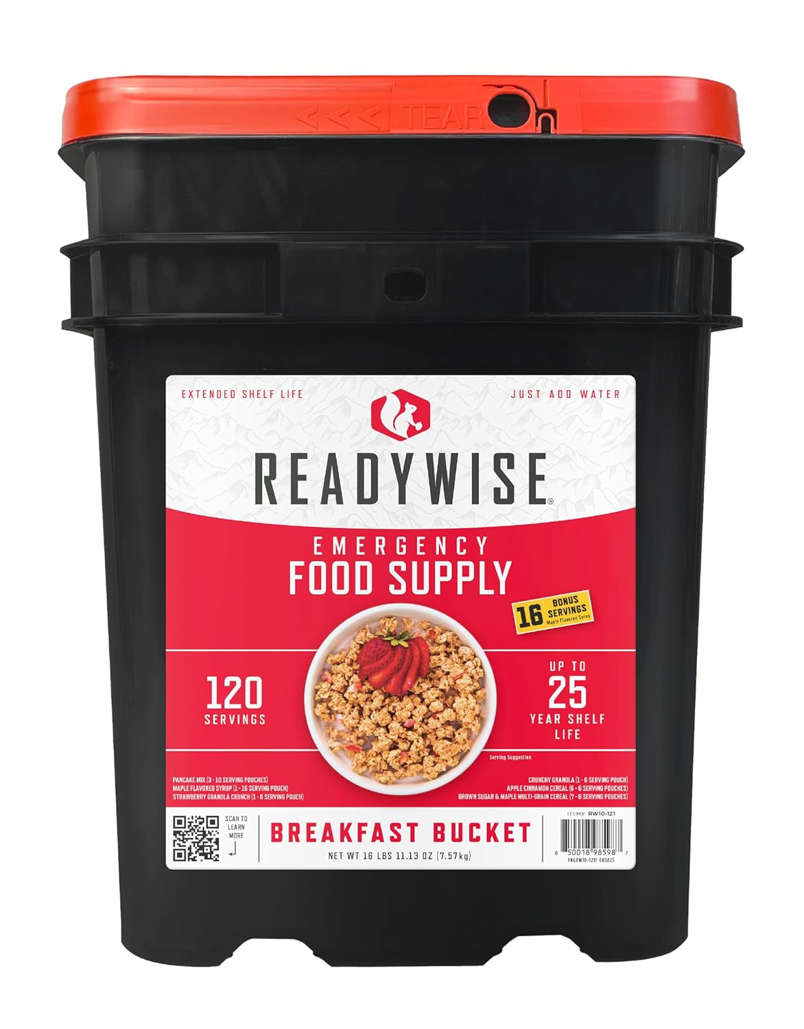 READYWISE - Entrée Grab & Go Bucket, 60 Servings, Emergency, MRE Supply, Premade, Freeze Dried Survival Food for Hiking, Adventure & Camping Essentials, Individually Packaged, 25 Year Shelf Life