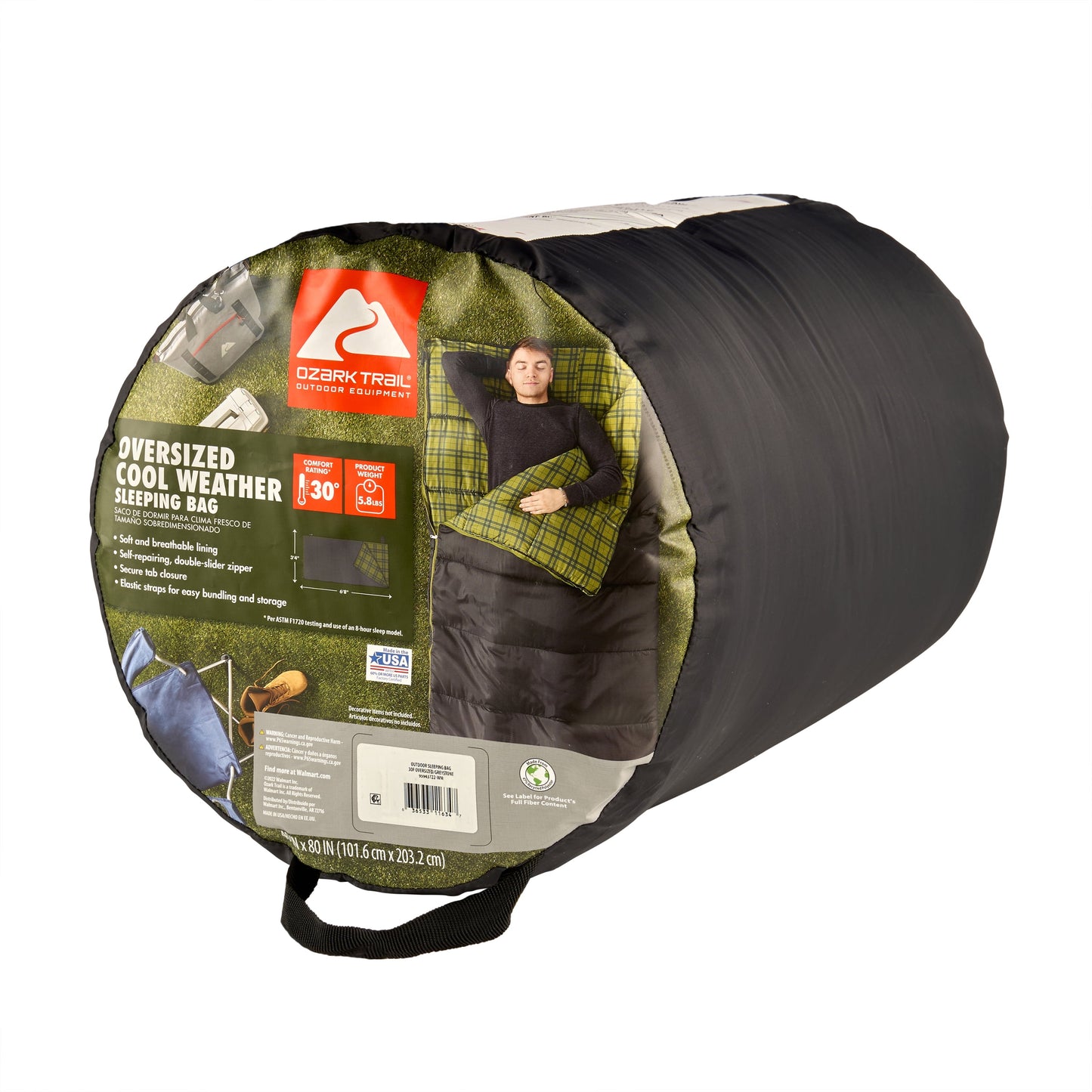 Stay Cozy with the  30F Oversized Cool Weather Sleeping Bag - 2 Pack Gray!
