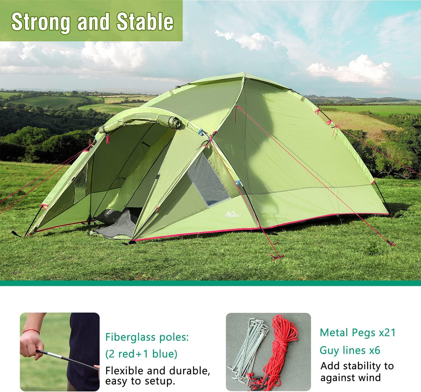 Emergency Survival Tent, Waterproof Family Camping Dome Tent 3 Person, Portable Outdoor Instant Cabin Tent, 4-Season Double Layer Sun Shelter Shade for Hiking, Backpacking, Mountaineering