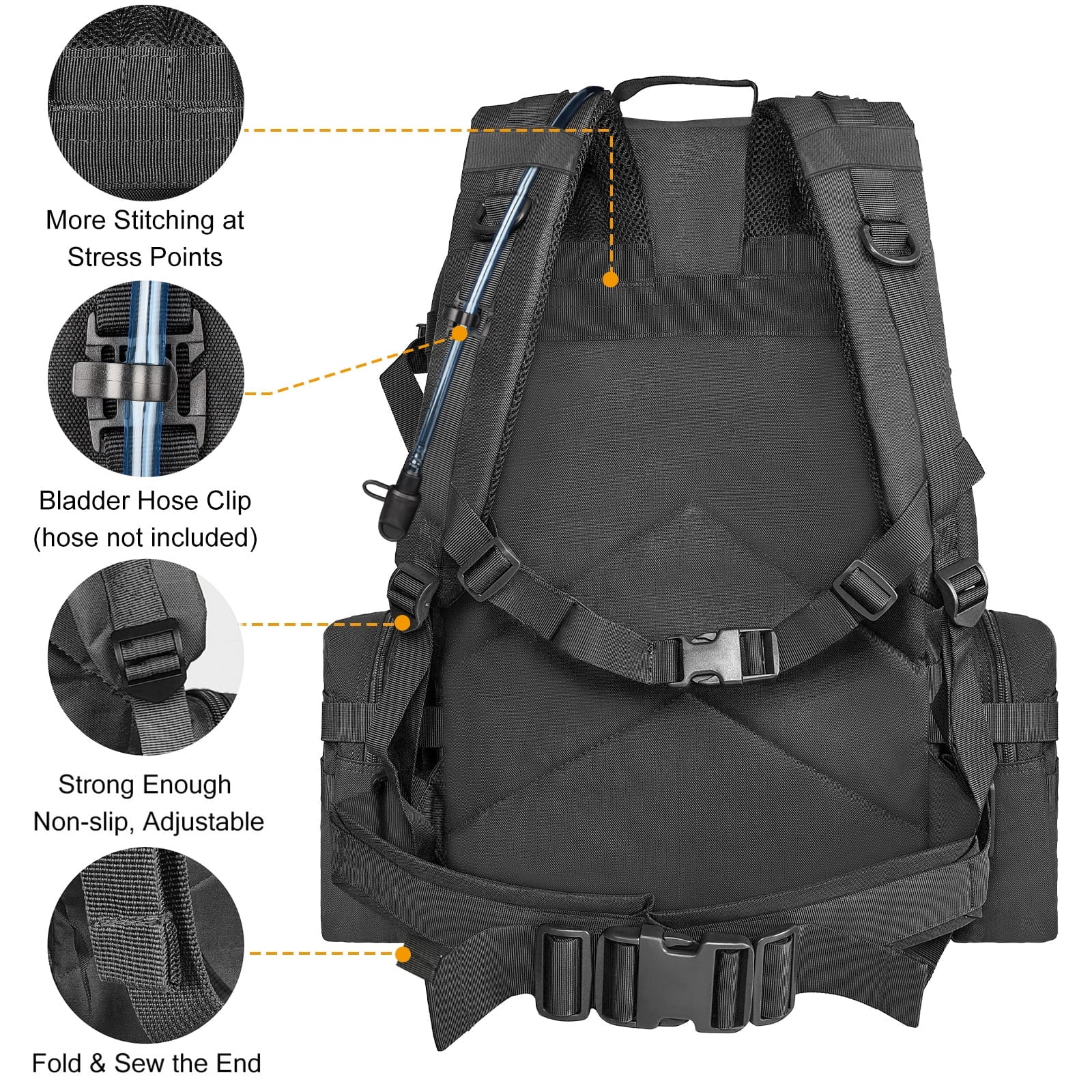 Brightify 60L Camping & Hiking Backpack in black, featuring a spacious 60L capacity, water-resistant polyester material, and multiple compartments. Includes adjustable shoulder straps for comfort and a durable design, perfect for camping, hiking, and outdoor adventures.