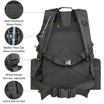 Brightify 60L Camping & Hiking Backpack in black, featuring a spacious 60L capacity, water-resistant polyester material, and multiple compartments. Includes adjustable shoulder straps for comfort and a durable design, perfect for camping, hiking, and outdoor adventures.